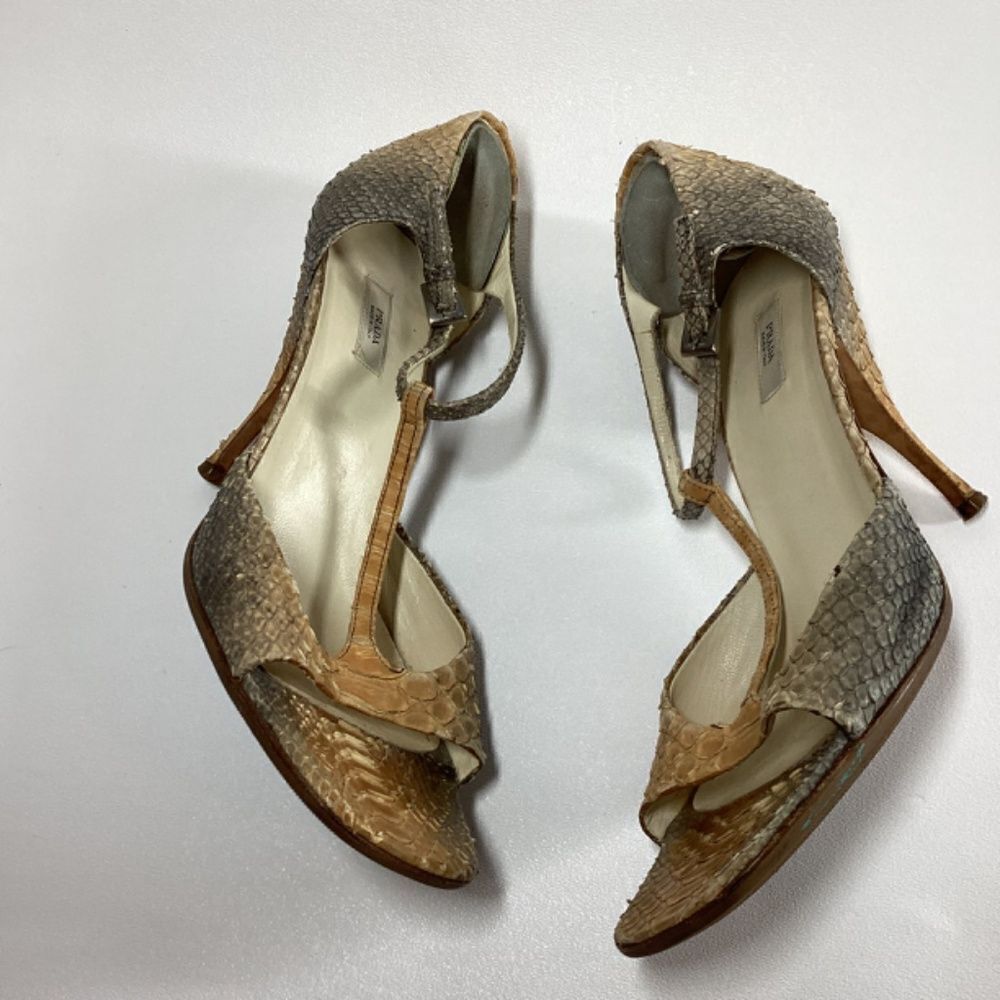 Prada Brown Tan Snakeskin T-Strap Heels - Picture 5 of 15